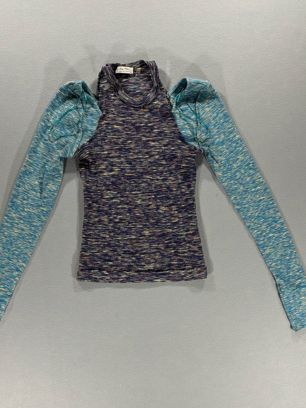 Free People Long Sleeve thermal Top in Teal and Navy L
